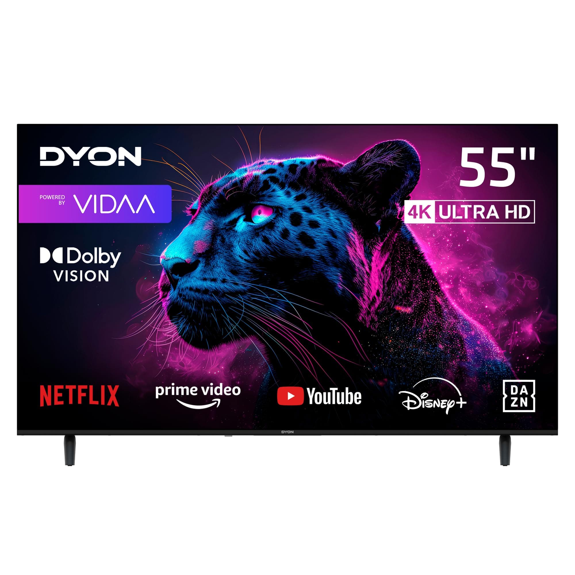 DYON Movie Smart 55 VX-2 - 55 Zoll (139 cm) 4K Ultra-HD Fernseher, Triple Tuner (DVB-C/-S2/-T2), Smart TV mit Netflix, Prime Video, YouTube, DAZN, Disney+ [Mod. 2025] 55 Zoll Smart TV (2025)