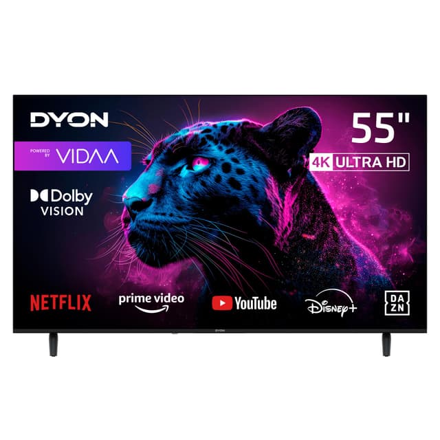 DYON Movie Smart 55 VX-2 - 55 Zoll (139 cm) 4K Ultra-HD Fernseher, Triple Tuner (DVB-C/-S2/-T2), Smart TV mit Netflix, Prime Video, YouTube, DAZN, Disney+ [Mod. 2025] 55 Zoll Smart TV (2025)