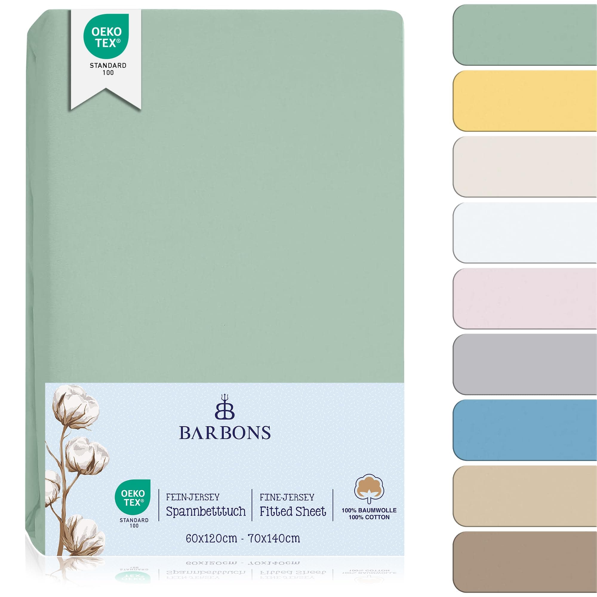 BARBONS Spannbettlaken für Baby/Kinderbett - 100% Jersey-Baumwolle Oeko-TEX Standard 100 Zertifiziert Bettlaken für Babybett (Grün - 60x120cm / 70x140cm) 60x120/70x140 Gruen 1