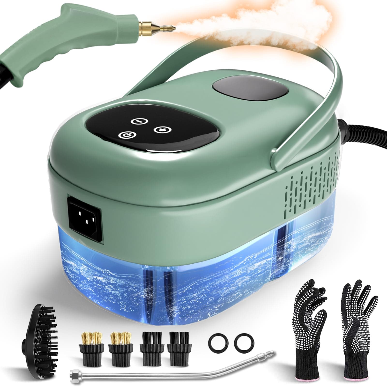 Dampfreiniger Handgerät, 2500W Steam Cleaner, Dampfreiniger für Alles, Hochtemperatur Dampfreinigungsmaschine, Tragbarer Steamer mit Bürstenköpfen, Handdampfreiniger für Küche, Badezimmer, Auto-Grün