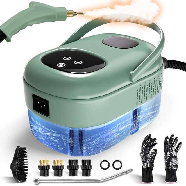 Dampfreiniger Handgerät, 2500W Steam Cleaner, Dampfreiniger für Alles, Hochtemperatur Dampfreinigungsmaschine, Tragbarer Steamer mit Bürstenköpfen, Handdampfreiniger für Küche, Badezimmer, Auto-Grün