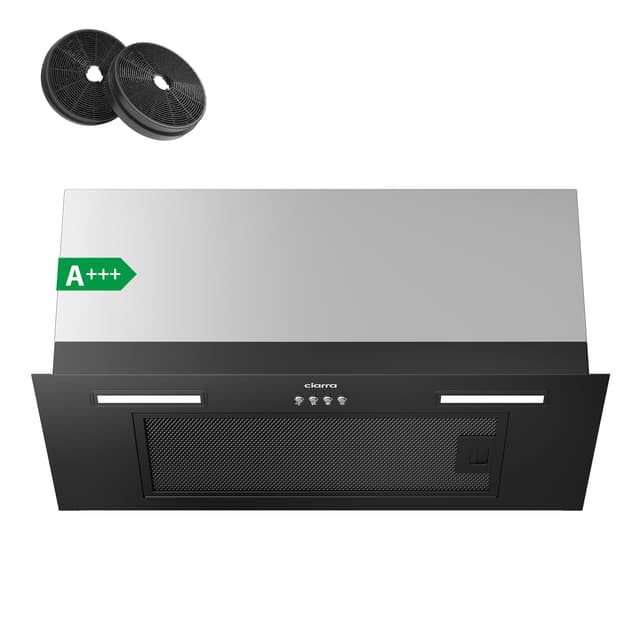 CIARRA CBCB6926A A+++ Einbau Dunstabzugshaube 60 cm breit Lüfterbaustein 650 m³/h Umluft Abluft Integrierte Einbauhaube 3 Leistungsstufen mit CBCF003 Aktivkohlefilter Edelstahl Schwarz Schwarz 60 Cm