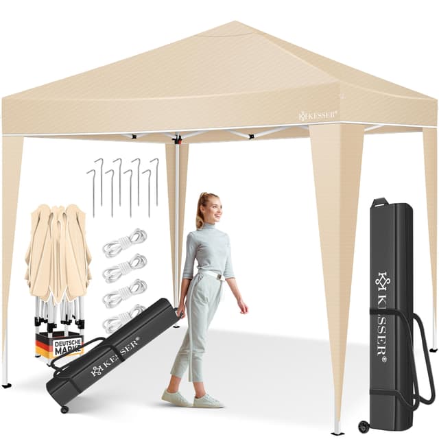 KESSER® Pavillon Faltpavillon 3x3m | Pop-Up Gartenpavillon Höhenverstellbar Stabil Wasserdicht Winterfest | Partyzelt Festzelt UV-Schutz 50+ inkl. Tasche mit Rollen & Bodenanker | Beige 3x3m Beige