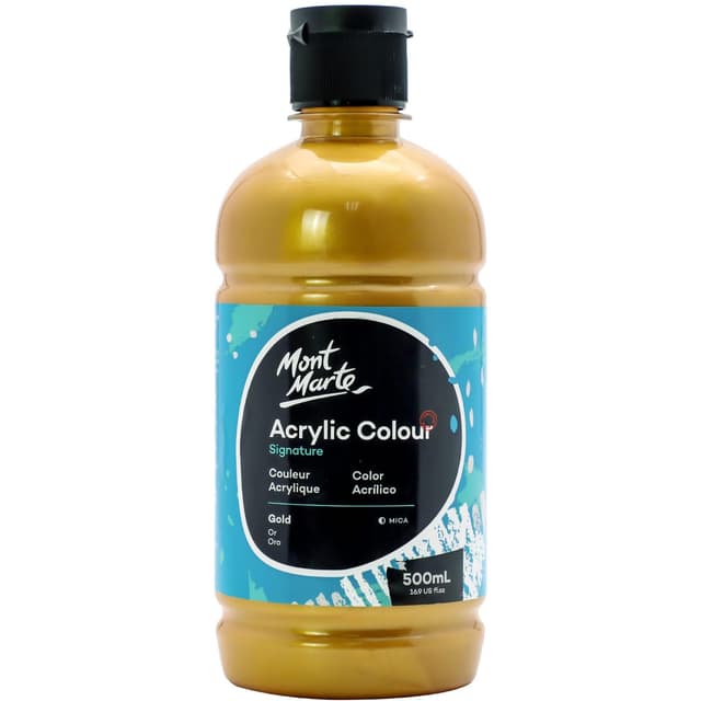 Mont Marte Acrylfarbe Gold – 500ml – Ideal für Acrylmalerei – Brillante Lichtechte Farbe mit großer Deckkraft Gold 500 ml (1er Pack)