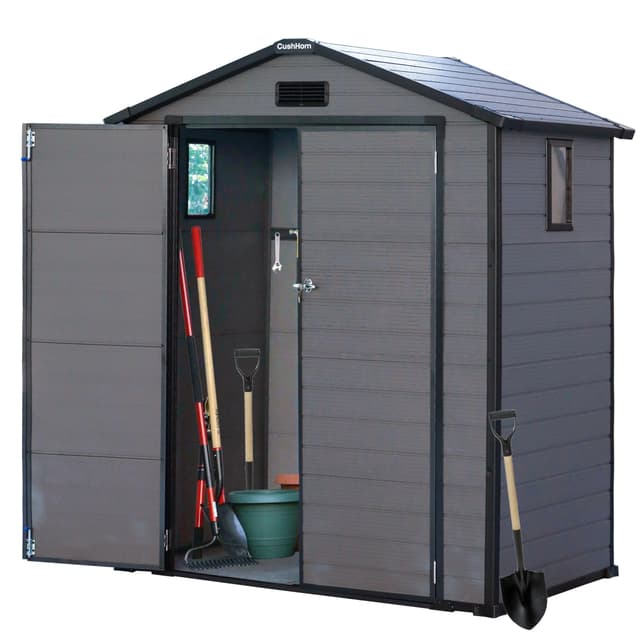 CCLIFE Gartenhaus Gerätehaus Geräteschuppen 2.9m³, Gartenhütte Kunststoff Wetterfest Gerätehäuser 161x106x203cm, Grau, CushHom 161*106*203cm