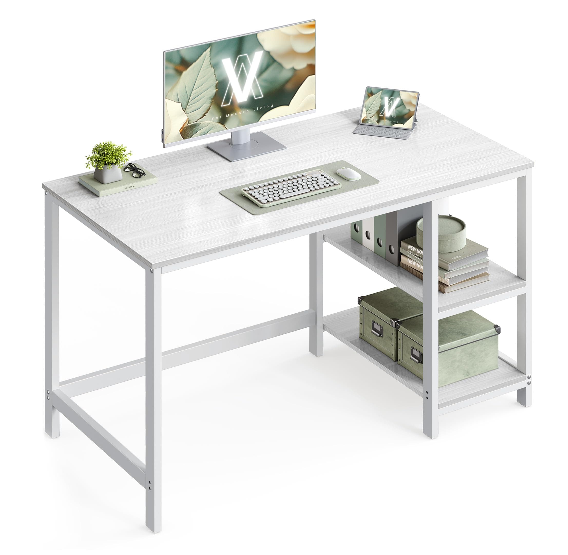 VASAGLE Tisch, Computertisch, Bürotisch, 120 x 60 x 76 cm, moderner Stil, für Arbeitszimmer, Schlafzimmer, Wohnzimmer, ahornweiß LWD047W44 120 x 60 Ahornweiß