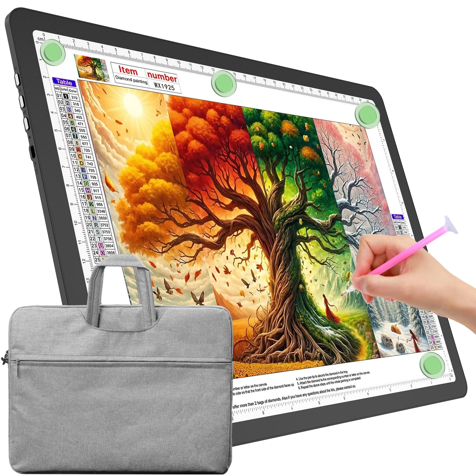 TOHETO A4 Leuchttisch mit Tasche für Diamantmalerei, Ultraheller Leuchtkasten mit Seitliche Tasten, LED Licht Pad zum Nachzeichnen, Lichtplatte Lichttafel zum Skizzieren, Zeichnen, Designen (Schwarz) Schwarz A4 mit Tasche