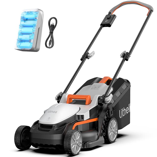 Litheli Akku Rasenmäher, 20V/33cm Schnittbreite, bis 200 m², 30L Fangkorb, 25-65 mm Schnitthöhe, inkl. 4,0 Ah Akku 33cm Basis