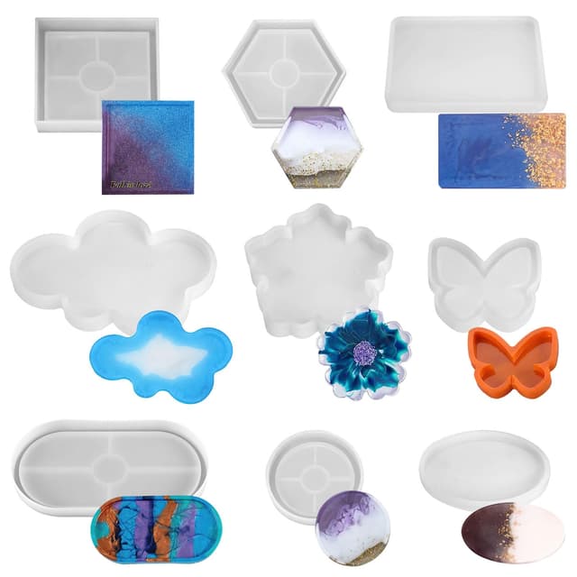 Jubaopen 9 Stück Resin Silikonform Untersetzer Silikonformen Epoxidharz Set Silikonformen Set Kunstharz Gießen DIY Coaster Gießform Resin Art Formen Untersetzer für DIY Basteln 9PCS Multiple sizes