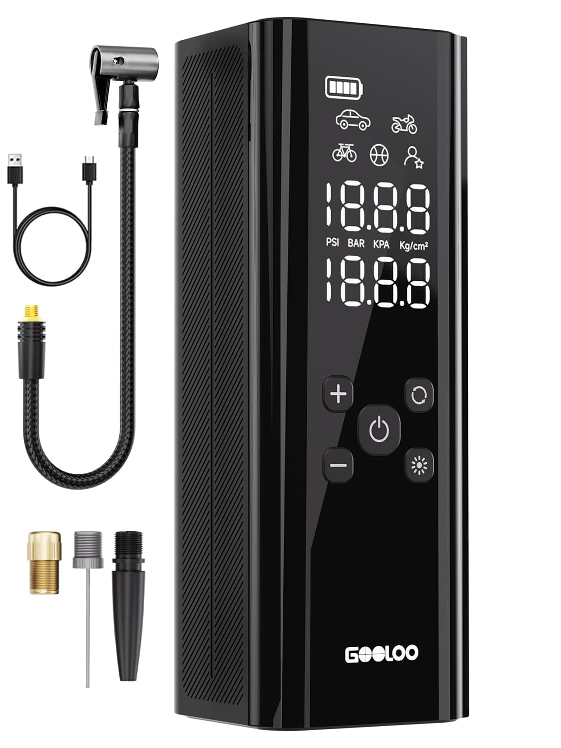 GT150 Elektrische Luftpumpe, 4X schneller Mini Kompressor 7500mAh Akku-Kompressor für Auto Wiederaufladbar Elektrische Fahrradpumpe mit Akku Fahrradpumpe, Luftpumpe Fahrrad für Motorrad Bälle 150psi-gt150
