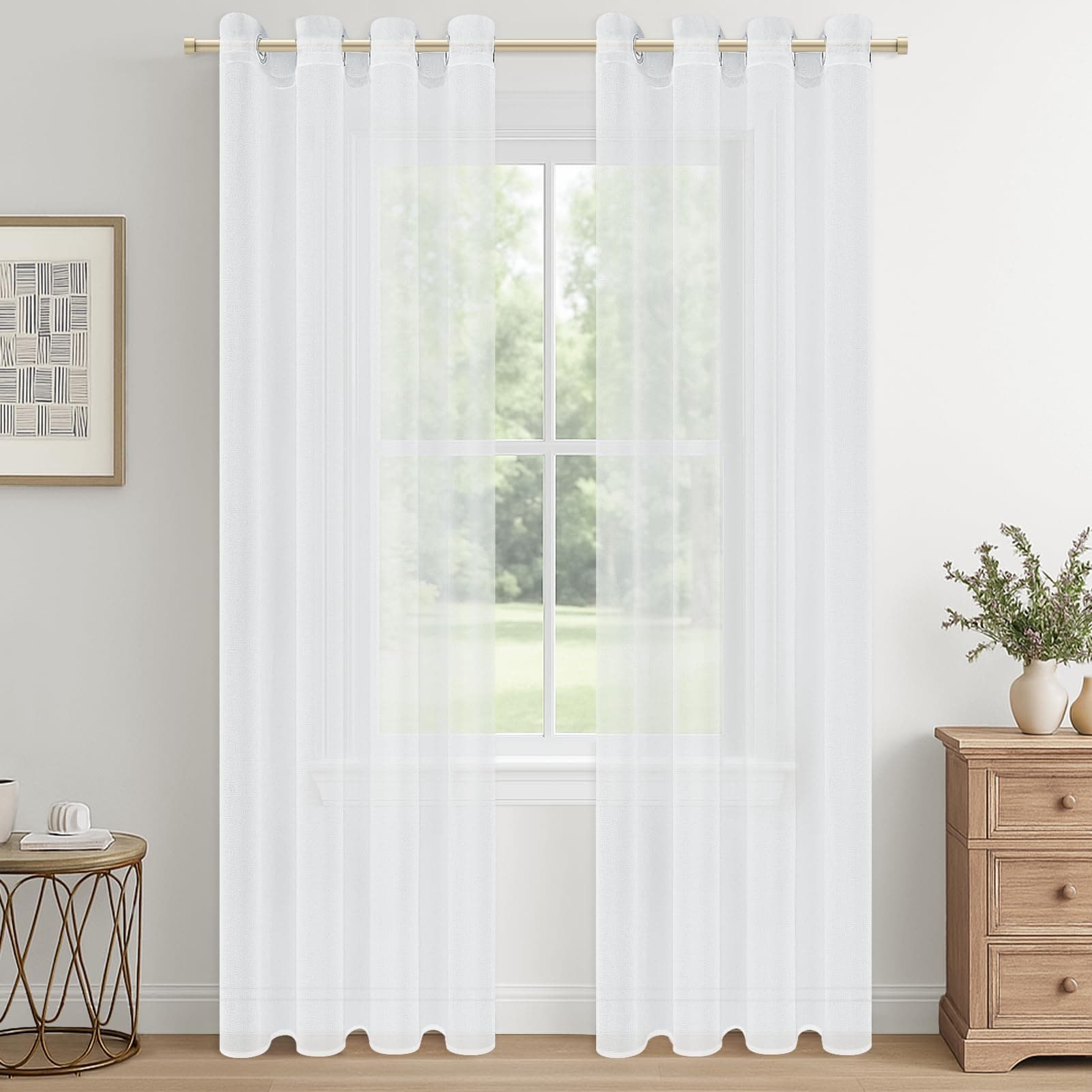 CUTEWIND Vorhänge mit Ösen Gardinen Weiss Transparent 2er Set, 225 cm Lang, 140 cm Breit, Ösenvorhang Gardienen Schals Weiß Vorhang Durchsichtig für Schlafzimmer Wohnzimmer Gardine Fenster H225 x B140 cm (2er Pack) Weiß