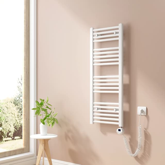 Heilmetz Badheizkörper Elektrisch 100x40cm Handtuchwärmer mit Digitalem Thermostat mit Timer und Heizstab Handtuchtrockner Weiß 300W 100x40cm Weiß