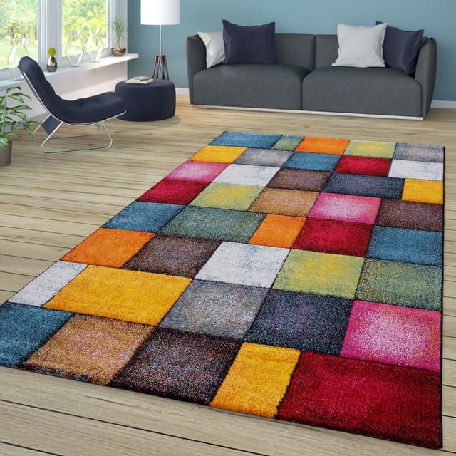 TT Home Wohnzimmer Teppich Bunt Kurzflor Wohnzimmerteppich Meliert 3D Optik Geometrisch, Farbe:Bunt, Größe:160x230 cm 160x230 cm Bauhaus Muster