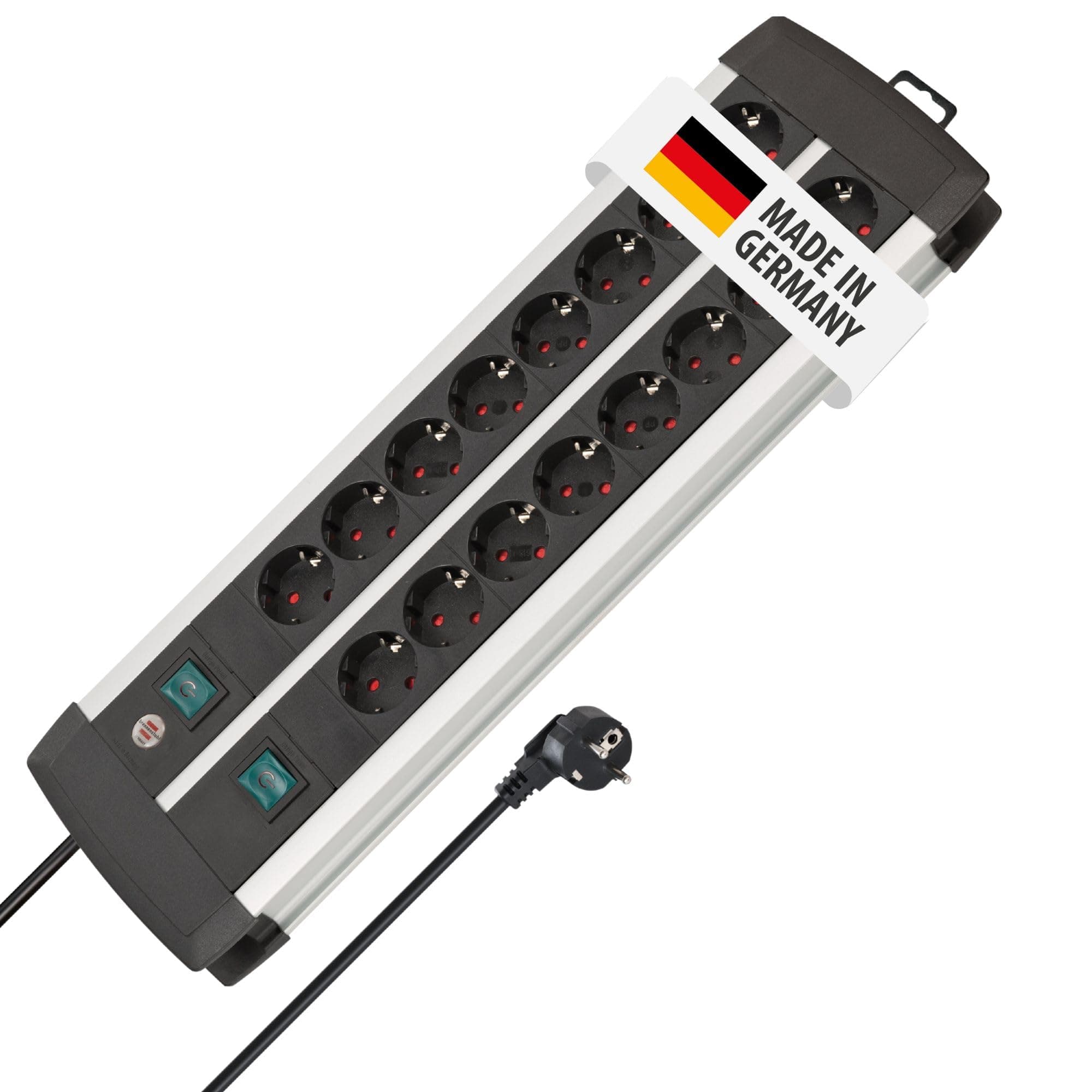 Brennenstuhl Premium-Alu-Line, Steckdosenleiste 16-Fach - Mehrfachsteckdose aus hochwertigem Aluminium (mit 2 Schaltern für je 8 Steckdosen und 3m Kabel, Made in Germany) Single