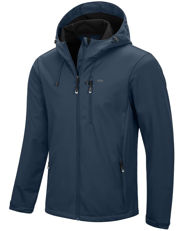 33,000ft Herren Softshelljacke Wasserbeständige Winddichte Funktionsjacke Atmungsaktive Übergangsjacke Leichte Fahhradjacke mit Kapuze Windbreaker zum Laufen, Radfahren M Mitternachtsblau