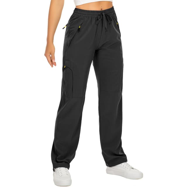 yeyity Wanderhose Damen Leichter Quick Dry Outdoorhose Atmungsaktiv Cargohose UV-Schutz Trekkinghose Funktionshose Jogginghose L Schwarz 03