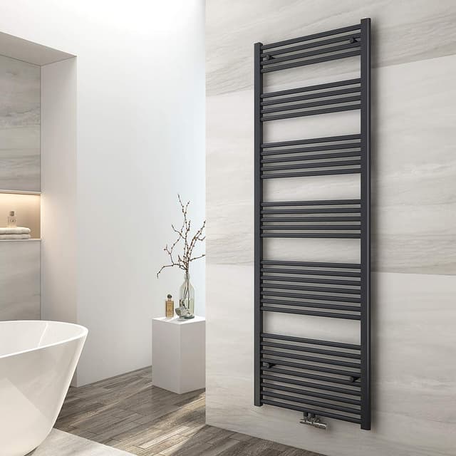EMKE Badheizkörper 1800x600 mm, Handtuchheizkörper Mittelanschluss Badheizkörper Handtuchhalter Handtuchwärmer Handtuchtrockner Heizkörper Bad Handtuchheizung Anthrazit 860W 1800x 600mm Anthrazit
