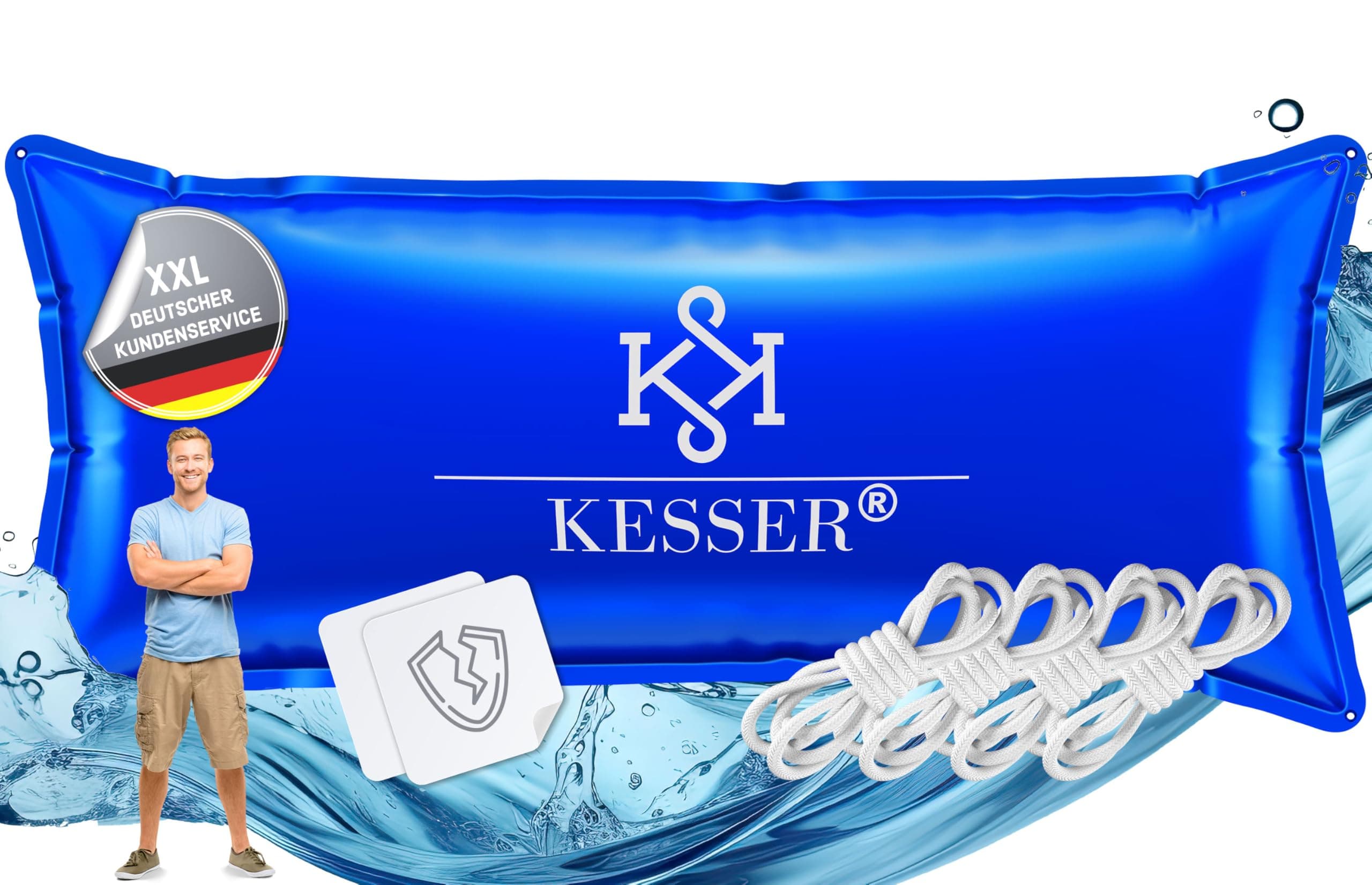 KESSER® Poolkissen Winter 200cm x 400cm | Poolabdeckung mit Doppelnaht Whirpools | Luftkissen Pool Abdeckung Überwinterung | Abdeckung Einbaupools Winter | PVC wasserdicht & UV-beständig mit 4X Seile 200 x 400cm Rechteck Blau