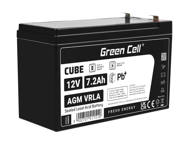 Green Cell® AGM 12V 7,2Ah Akku Vlies Batterie VRLA Blei Batterie Bleiakku Ersatzakku Akkubatterie Versorgungsbatterie Zyklenfest Wartungsfrei UPS USV Notstrom Elektro Spielzeug Alarm Roller 12V 7.2Ah