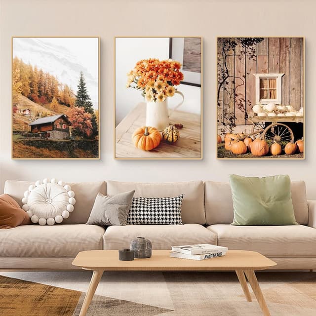 Moderne Poster Set 3er Bilder Wohnzimmer Deko Schlafzimmer Herbst Aesthetic Kunstdruck Bild Vintage Wandbilder Wanddeko Ohne Rahmen (21x30cm,A) A 21x30cm