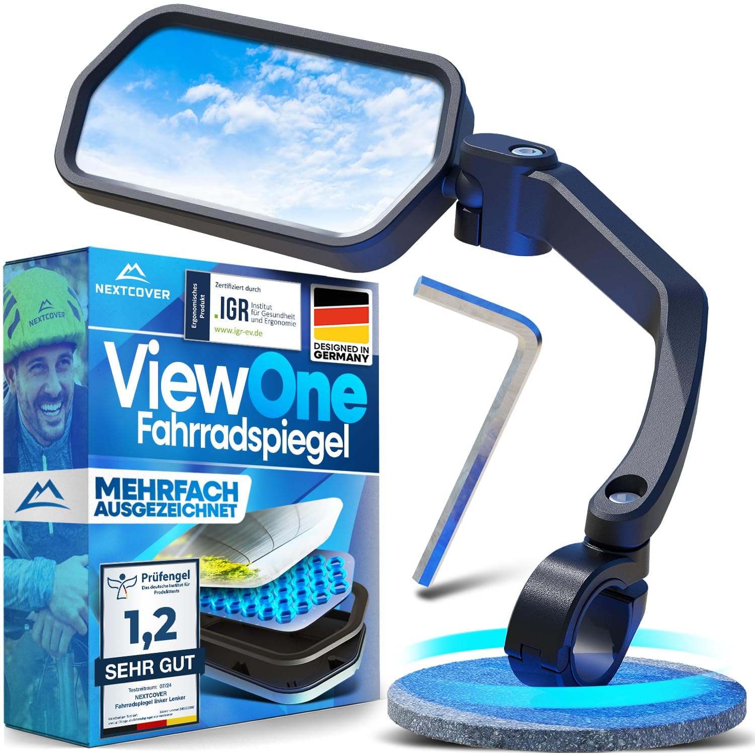 NEXTCOVER® Fahrradspiegel für Lenker [links] mit ProVision-Echtglas I fest sitzender Fahrrad Rückspiegel I Spiegel links I Rückspiegel Fahrrad I Ebike I EScooter I Fahrradspiegel E Bike Für Links