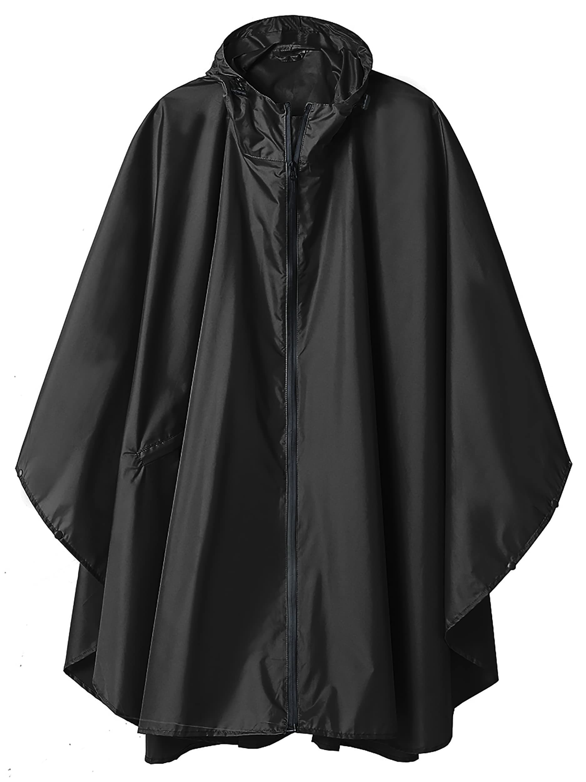 Regen Poncho Jacke Mantel für Erwachsene mit Kapuze wasserdicht mit Reißverschluss im Freien Mitternachtsschwarz Einheitsgröße
