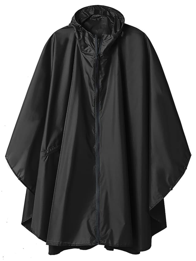 Regen Poncho Jacke Mantel für Erwachsene mit Kapuze wasserdicht mit Reißverschluss im Freien Mitternachtsschwarz Einheitsgröße