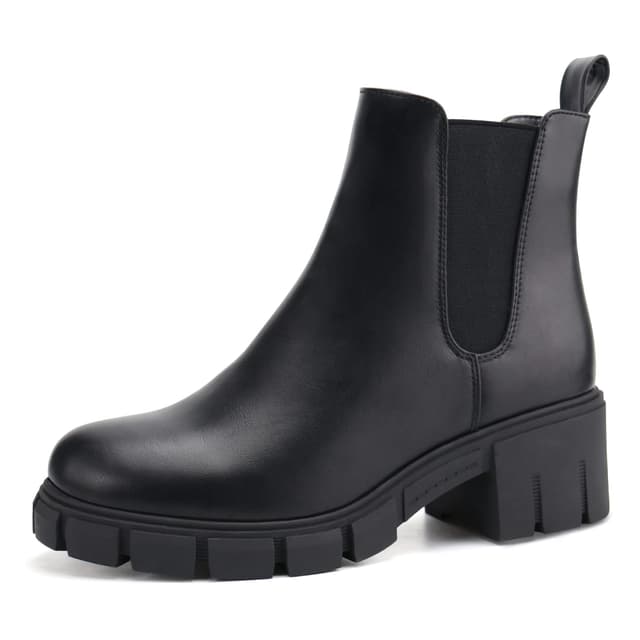 JABASIC Chelsea Boots für Damen Elastische Plateau-Stiefel zum Hineinschlüpfen