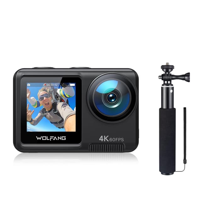 WOLFANG Action Cam GA420 4K60FPS & Selfie Stick Set Bundle mit Selfie Stick