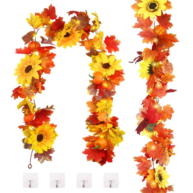 SJUNJIE 2 Stück Herbst Deko Herbst Girlande mit Sonnenblumen-Kürbis-Elementen Herbstdeko Outdoor Kann für Partys Esstische Bögen Kamine Türrahmen Geländer Verwendet Werden