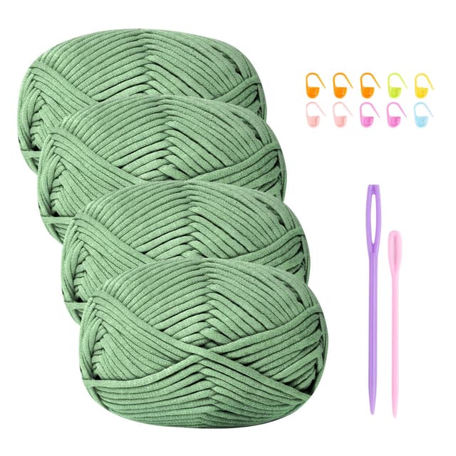 Häkelgarn Baumwolle Häkelwolle Chenille Wolle zum Häkeln 4 X 50g Häkelwolle,Crochet Yarn Dickes Baumwoll-Nylon-Mischgarn Häkelgarn für Anfänger Salbeigrün Grün Garn 4-SalbeigrÃ¼n