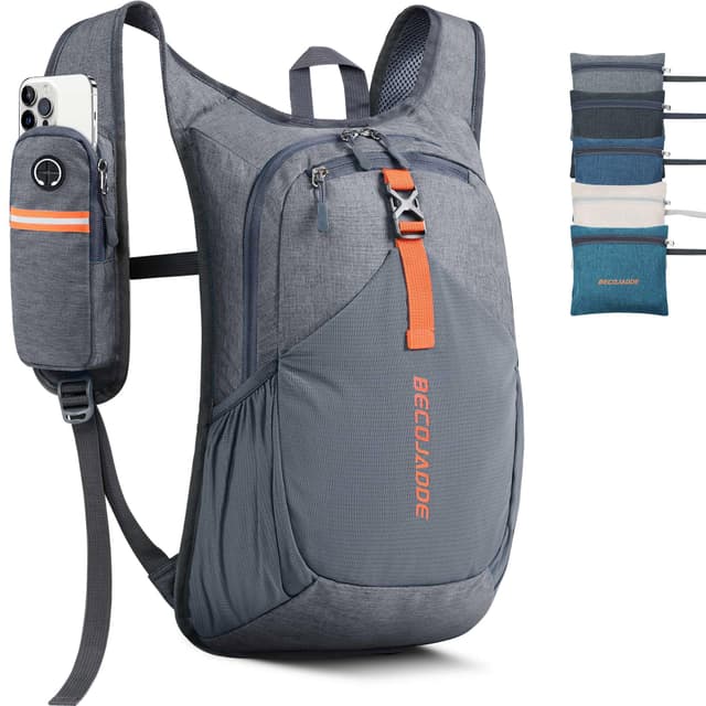 BECOJADDE 15L Wanderrucksack Herren Kleiner Rucksack Damen Leichter Daypack Tagesrucksack Faltbarer Trekkingrucksack für Camping Outdoor Wandern Travel Grau 15 Liter Grau