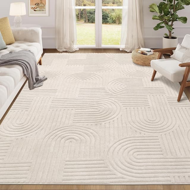 Enyhom Wohnzimmer Teppich, 140 x 200 cm Kurzflor Flauschig Wohnzimmerteppich 3D Optik Hochwertiger Moderner Pflegeleicht Teppiche rutschfest Teppich für Esszimmer Schlafzimmer Kinderzimmer, Beige 140 x 200 cm Beige