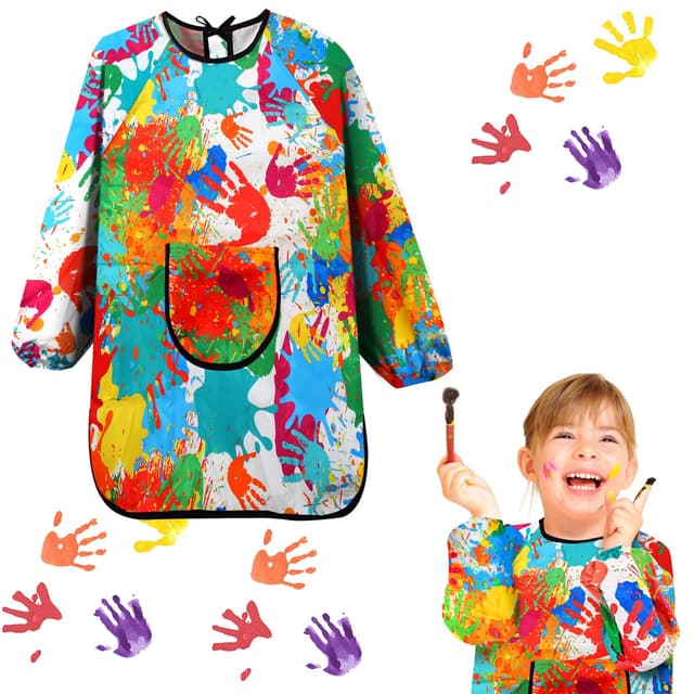 Tikplus Malkittel Schule 1. Klasse, Malschürze Kinder mit Big Taschen, Malkittel Malkittel Kinder, Malerkittel kind 7-12 jahre für Schule Kunst Malerei Kochen, Malkittel Schule für Mädchen Junge Bunte lange Ärmel