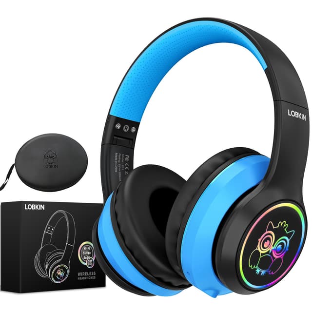 LOBKIN Kinder Kopfhörer mit Tasche, Faltbar Einstellbar Over Ear Kopfhörer für Schule, Reisen - Kabellos und Kabel Bluetooth Schwarz Blau