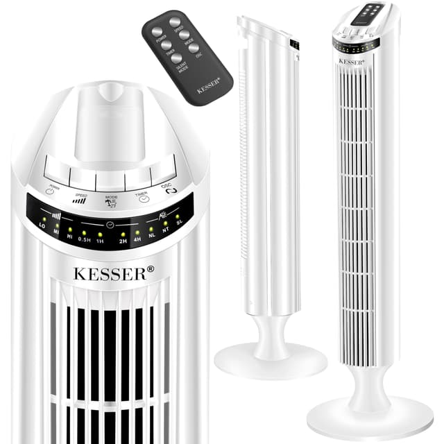 KESSER® Turmventilator mit Fernbedienung | 90° Oszillationswinkel | 3 Stufen | 90 cm |+ Timerfunktion | Turbo-Funktion | Säulenventilator Standventilator Luftkühler Ventilator Towerventilator Weiss