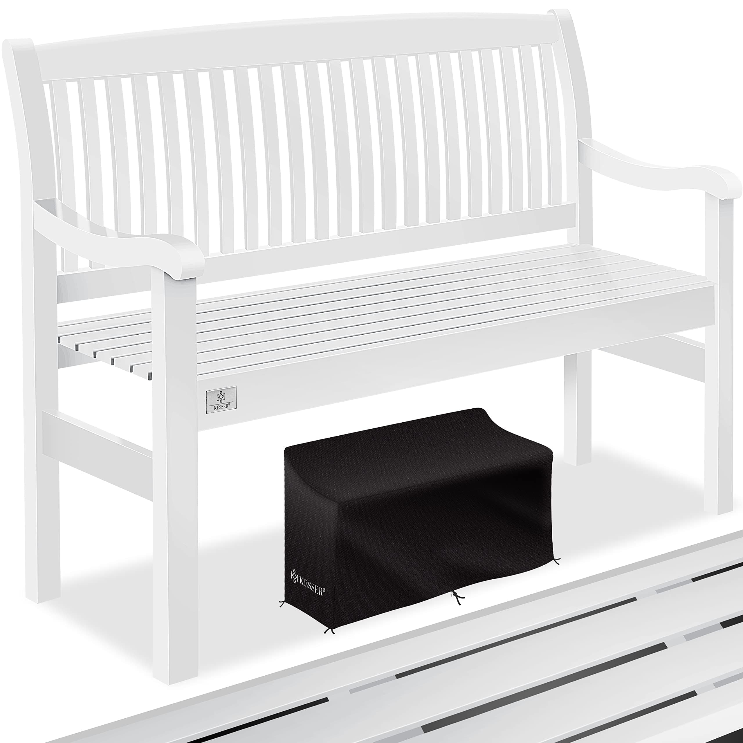 KESSER® Gartenbank Holz Holzbank wetterfest | Für 2 bis 3 Personen | Parkbank aus Massivholz | Sitzbank 320kg belastbar 125 cm | Balkonbank Bank für Balkon Terrasse & Garten inkl. Cover Weiß 125 cm Weiß