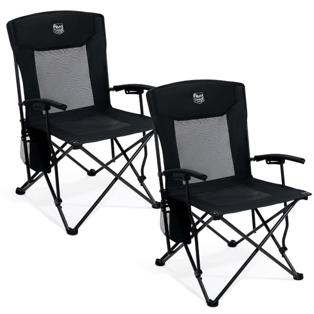 TIMBER RIDGE Campingstuhl Faltbar leicht Klappstuhl 150 kg Belastbarkeit mit hohem Rücken und Netzrücken Outdoor bequem, tragbar Strandstuhl für Festival, Angeln, Garten, Picknick, Essensbereich Schwarz 2 Pcs