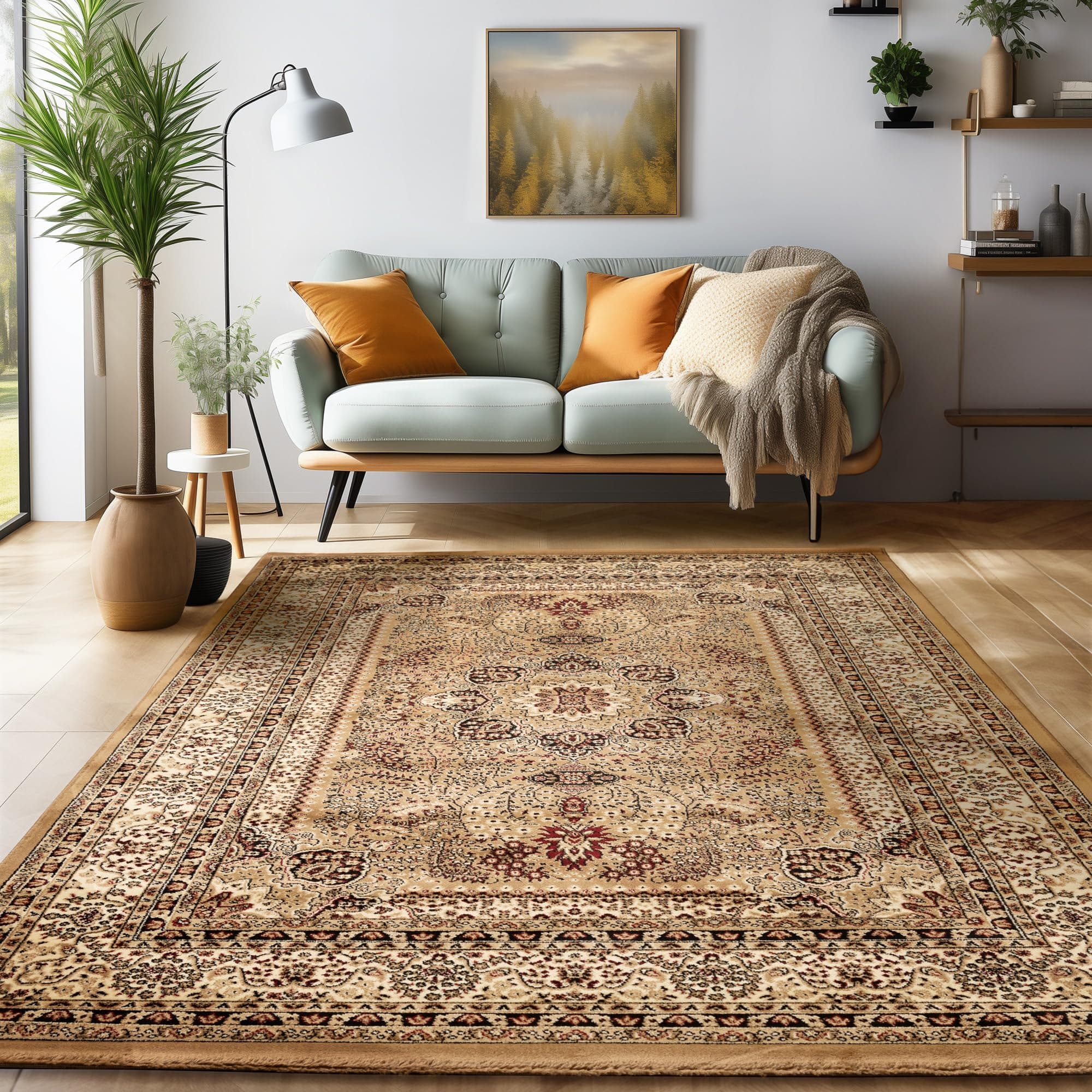 Orientalischer Teppich Wohnzimmer, Schlafzimmer, Esszimmer, Läufer, Flur Boho Teppich Kurzflor Weich 12 mm Carpet Orient, Beige, 80 x 150 cm 80 x 150 cm (Läufer) Beige-1