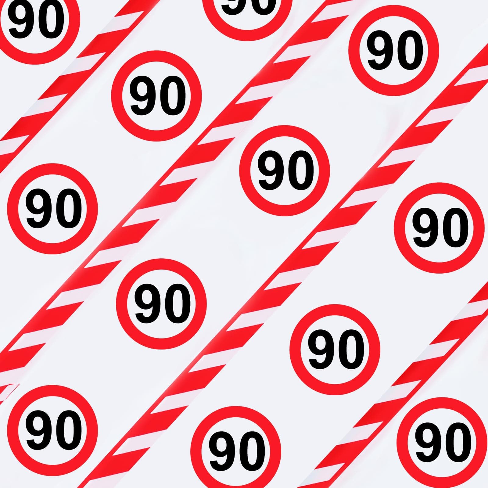 WenmthG Absperrband 90 Geburtstag Deko 20 m Lange, Girlande Deko 90. Geburtstag Mann Frau, Verkehrsschild zum 90. Geburtstagsdeko - Verkehrszeichen 90 Jahre Jubiläum