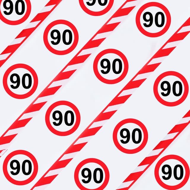 WenmthG Absperrband 90 Geburtstag Deko 20 m Lange, Girlande Deko 90. Geburtstag Mann Frau, Verkehrsschild zum 90. Geburtstagsdeko - Verkehrszeichen 90 Jahre Jubiläum