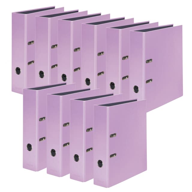 Original Falken 10er Pack PastellColor-Ordner. Made in Germany. 8 cm breit DIN A4 Pastell-Farbe Flieder-Lila Ringordner Aktenordner Briefordner Büroordner Plastikordner Schlitzordner Motivordner 10er Pack | Ordner Flieder_Lila