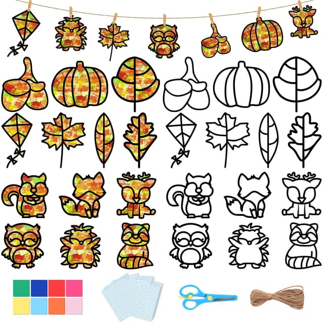 Herefun Herbst Basteln Kinder, 12 Stück Herbst Basteln Kinder Set, Herbst Kränze Bastelset, Herbst Bastelset Blätter Deko, DIY Bastelset Blätter Herbstdeko Geschenk für Halloween, Weihnachten 13 Stück