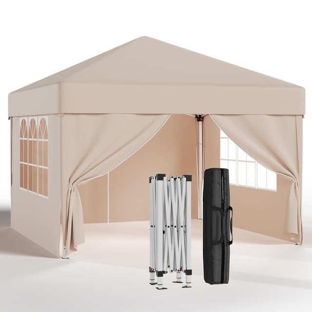 JUMMICO pavillon 3x3 Wasserdicht Stabil mit Seitenwänden Faltpavillon Partyzelt Gartenzelt mit UV Schutz 50+, Faltzelt für Garten, Beige Beige 3x3