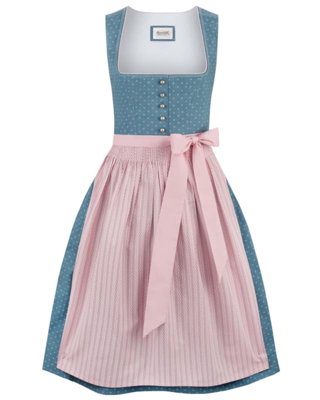 Stockerpoint Damen Dirndl Madeline I Größe 32-48 I Trachtenkleid mit liebevollen Details & eleganter Dirndlschürze I Bequem & pflegeleicht I Perfekt für Trachten & Festlichkeiten 42 Rauchblau