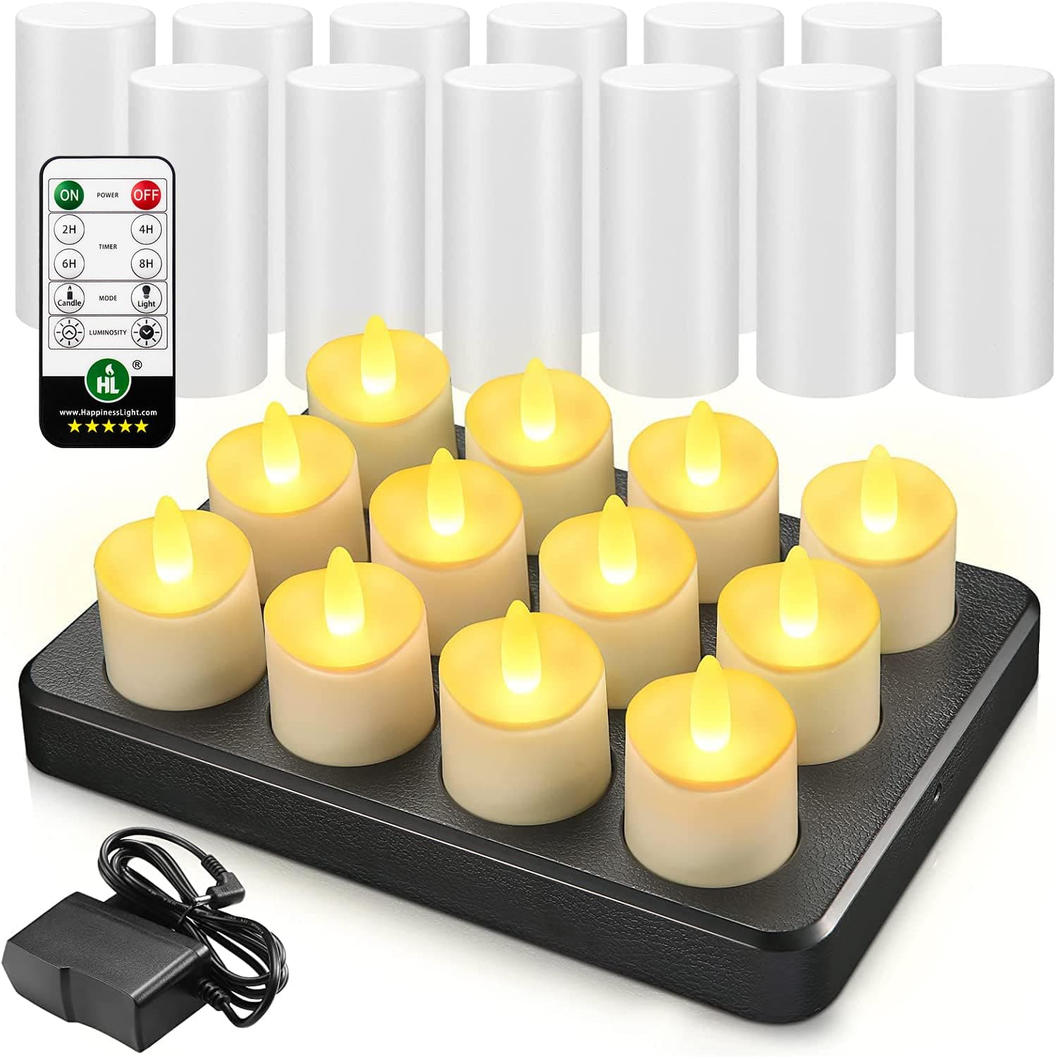 HL Wiederaufladbare LED Kerzen, 100 Stunden Akku Teelichter Wasserdichte Kerze mit Magnetisches Ladestation und Timer für Außenbereich Tisch Party SPA-Badezimmer Heimdekoration,12 Stück,Warmweiß Warmweiß 12 Stück