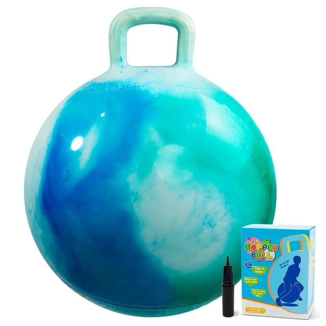 INPODAK Hüpfball für Kinder, Hüpf bäll ab 3 4 5 6 Jahre, 18 Zoll 45cm Violett Blau Wolke Springball mit Griff, Sprungball für Jungen Mädchen, Innenbereich Außenbereich springende Bälle