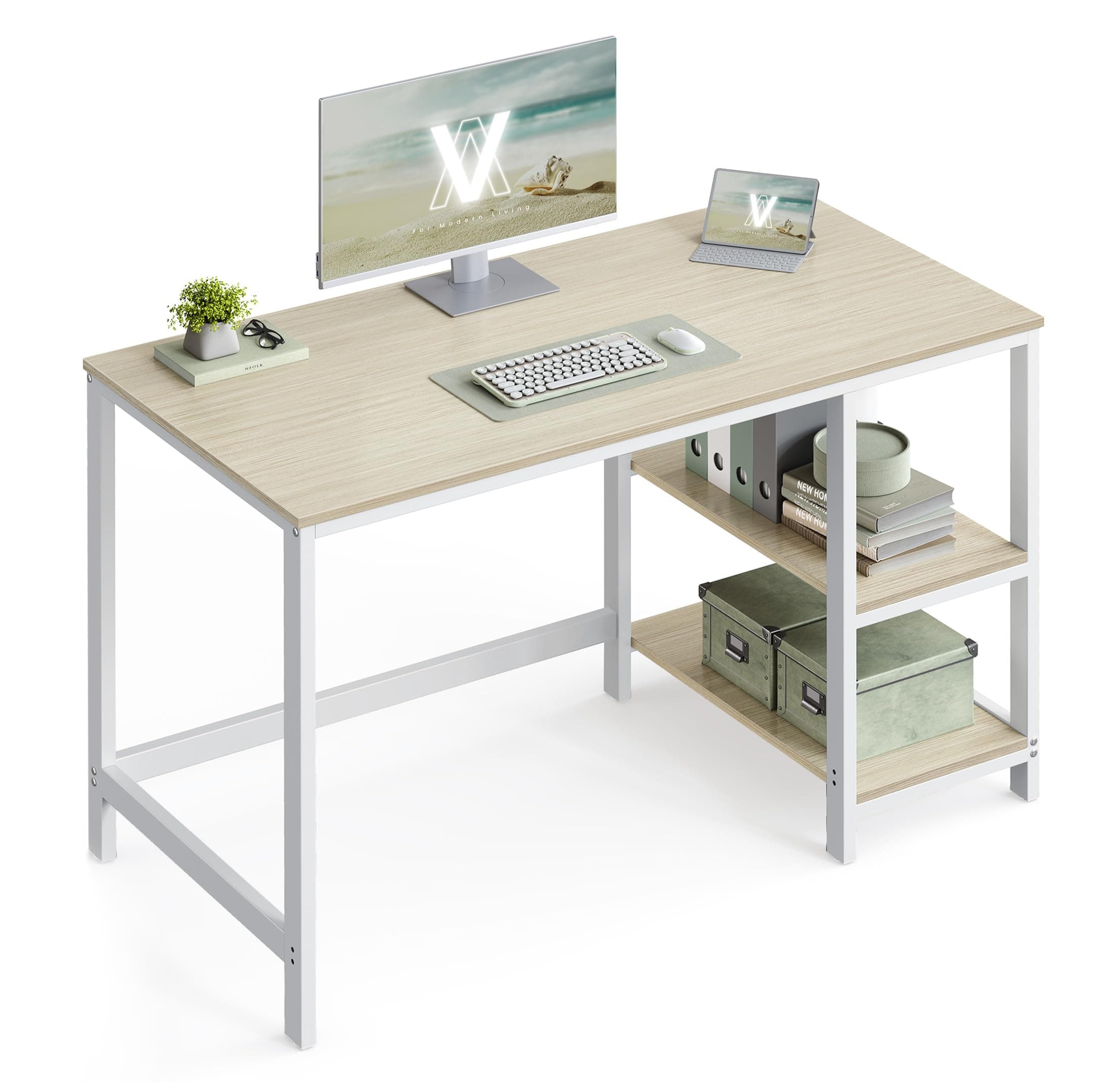 VASAGLE Tisch, Computertisch, Bürotisch, 120 x 60 x 76 cm, moderner Stil, für Arbeitszimmer, Schlafzimmer, Wohnzimmer, naturbeige-perlweiß LWD047N02 120 x 60 Naturbeige + Perlweiß