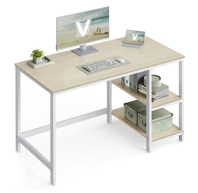 VASAGLE Tisch, Computertisch, Bürotisch, 120 x 60 x 76 cm, moderner Stil, für Arbeitszimmer, Schlafzimmer, Wohnzimmer, naturbeige-perlweiß LWD047N02 120 x 60 Naturbeige + Perlweiß