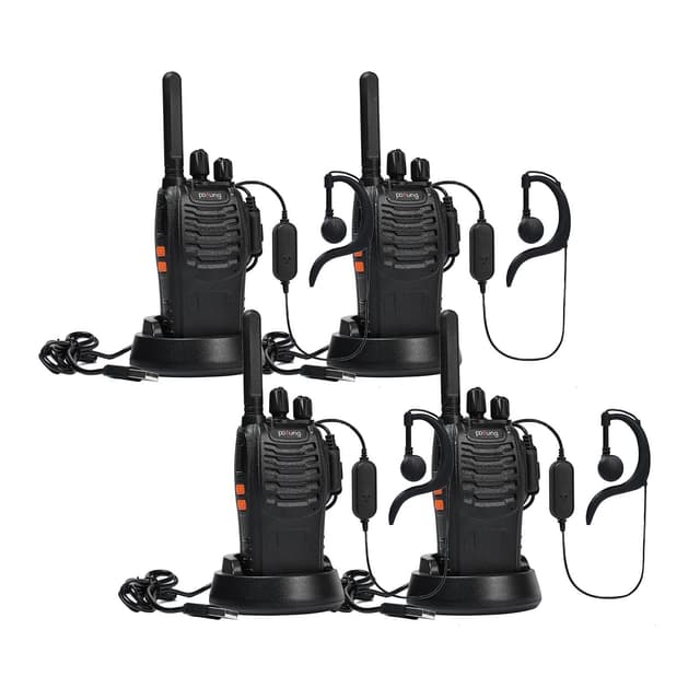 Walkie Talkie PMR446 lizenzfreies Zwei-Wege-Funkgerät, pofung PT88E 16 Kanäle Professionelle wiederaufladbare mit großer Reichweite USB-Ladestation und Hörmuscheln Schwarz 4 Stück 4 Stück mit USB-Ladegerät